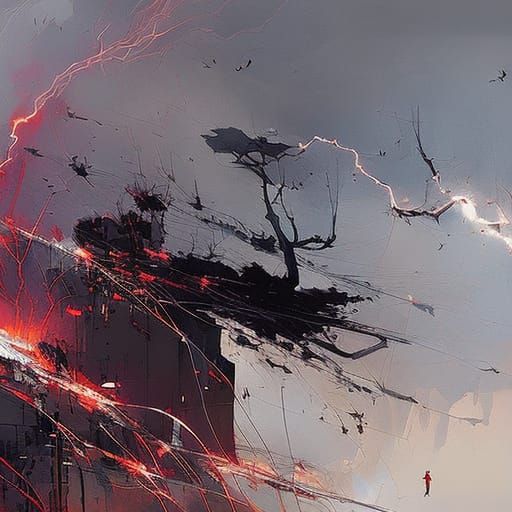 Intense Desert Lightning Storm Watercolor Painting