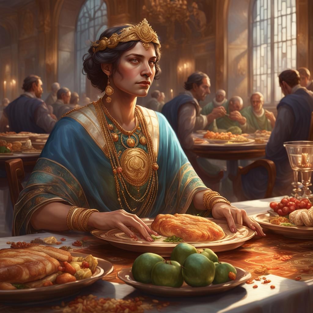 Serene Roman Woman at Decadent Feast