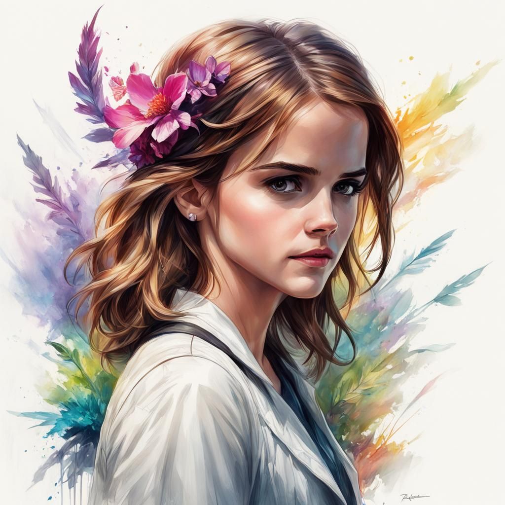 colorful Pencil sketch of A beautiful Emma Watson