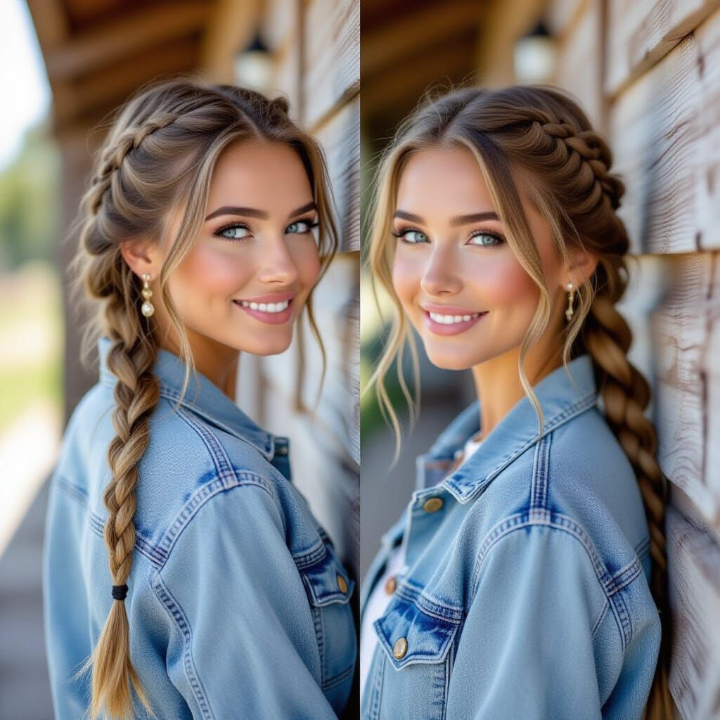 Photo-Realistic Portrait of a Woman with Blonde Braids