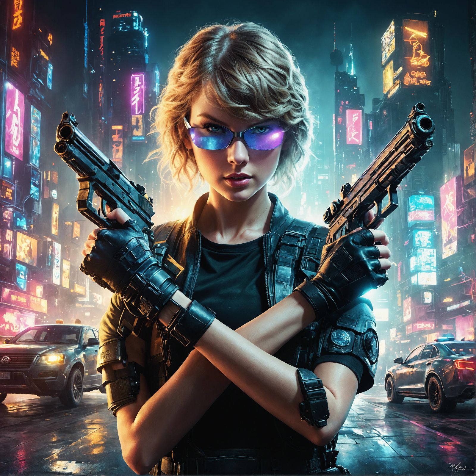 Cyberpunk Terminatrix Poster with Guns