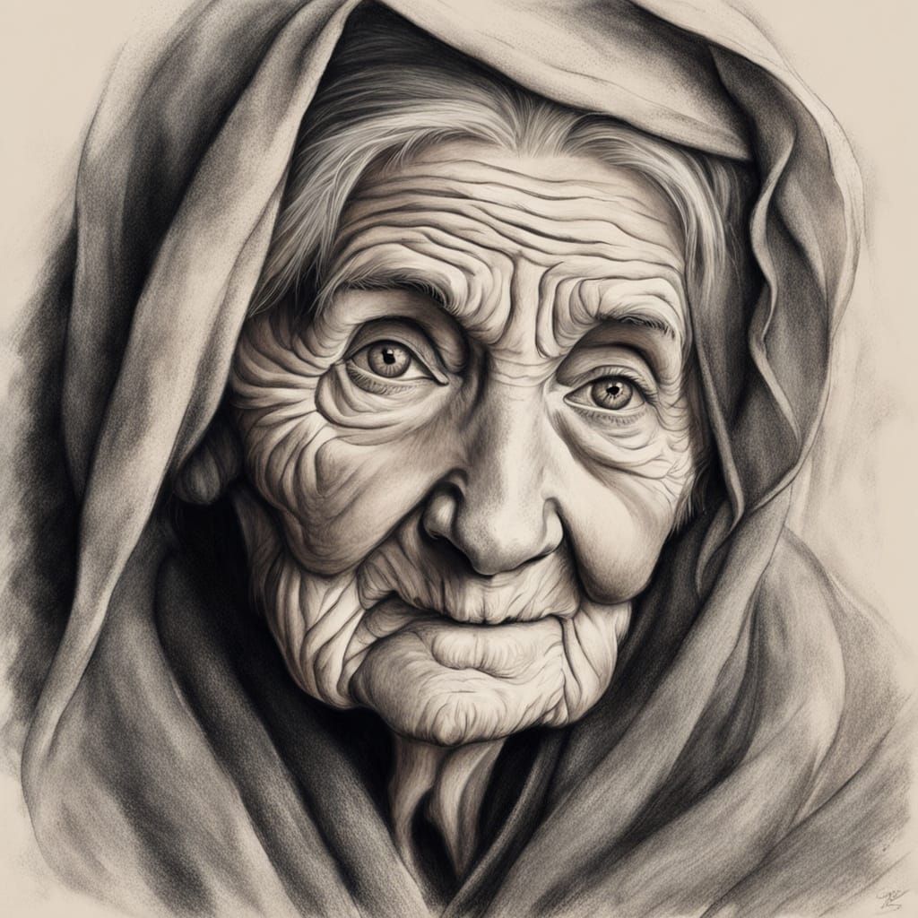 Classic Charcoal Portrait of a Wise Woman