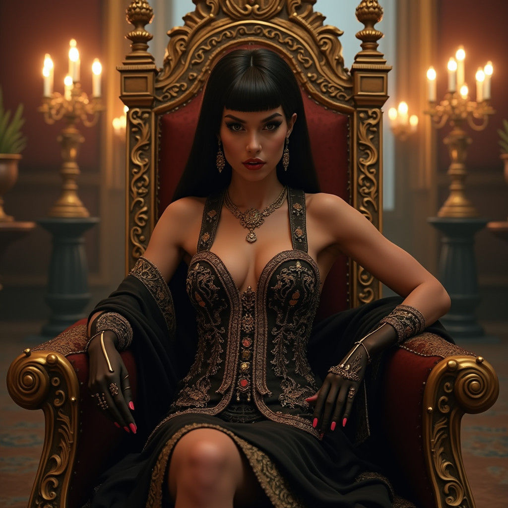 Luxurious Woman in Baroque Throne Room, High-Fantasy Art