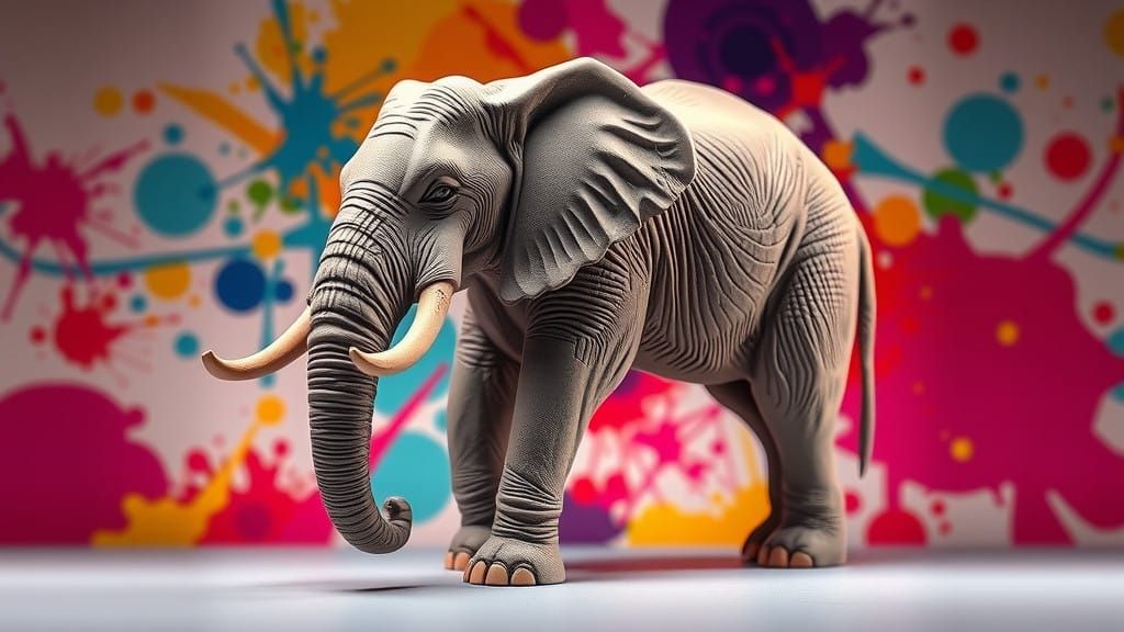 Hyper-Realistic Elephant Sculpture in Colorful Clay