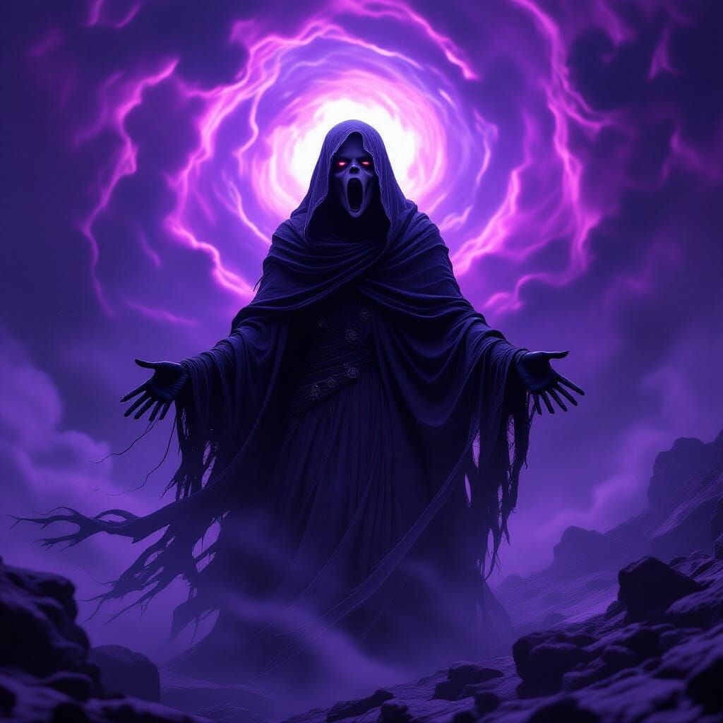 Eldritch Banshee in Space Nebula: Bioluminescent Art