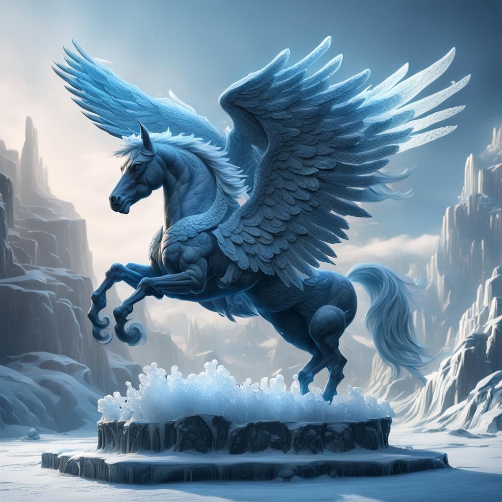 Icy Pegasus Sculpture in Detailed Matte Painting