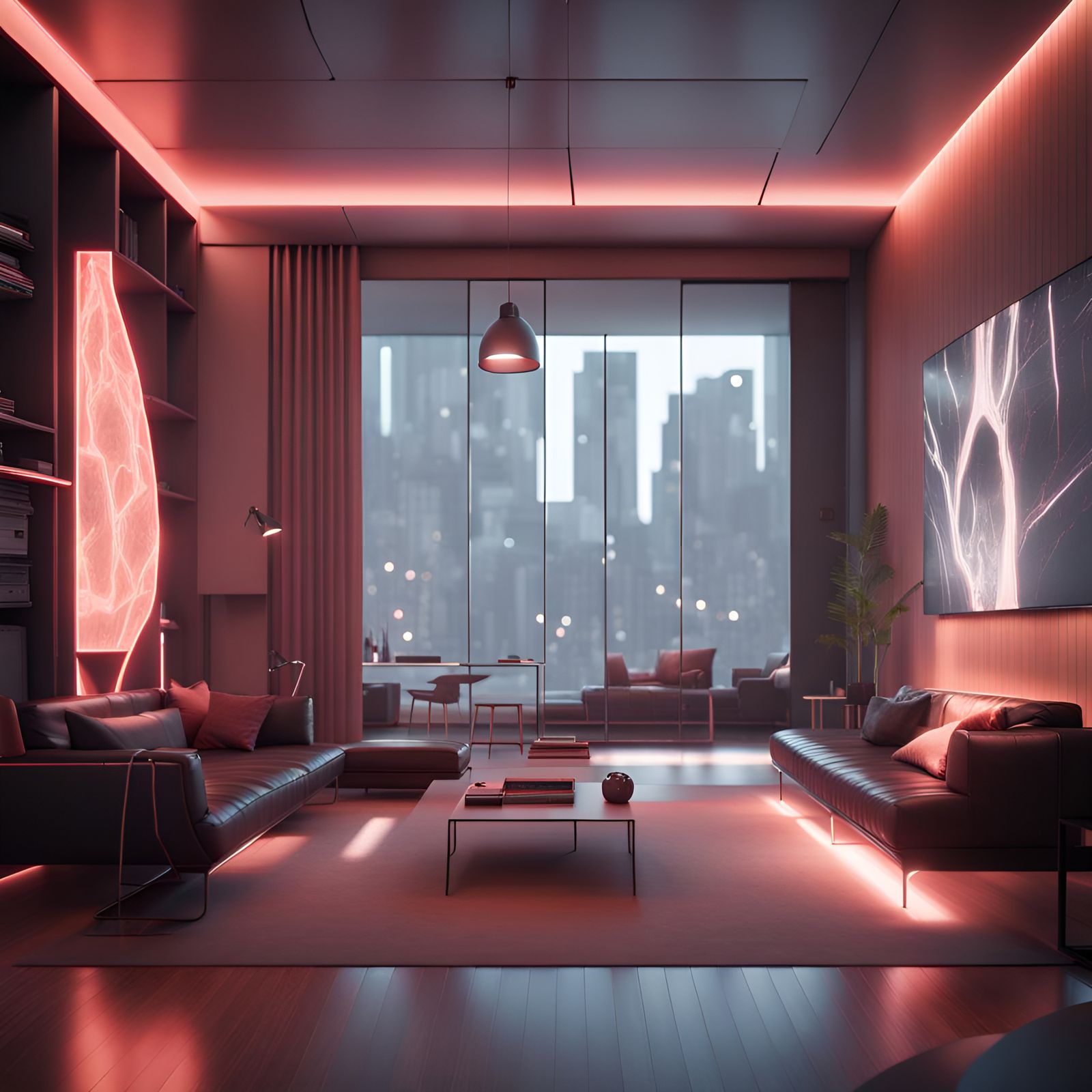 Minimalist Modern Architecture in Cyberpunk Style