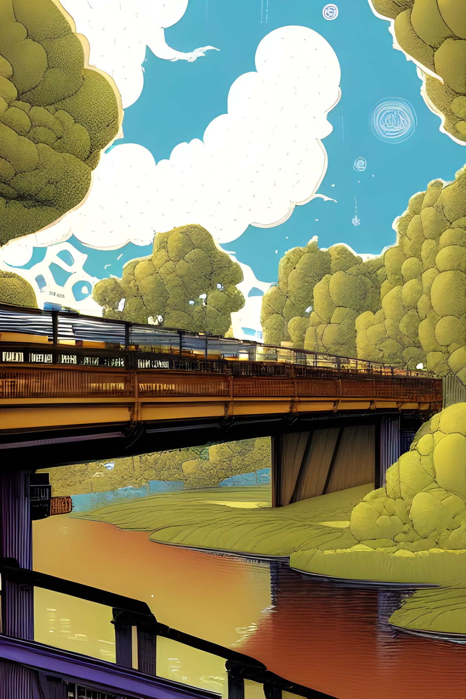 Detailed Ink Illustration: Bridge to Green Pastures