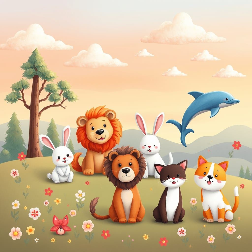 Whimsical Wildlife Gathering in Pastel Paradise