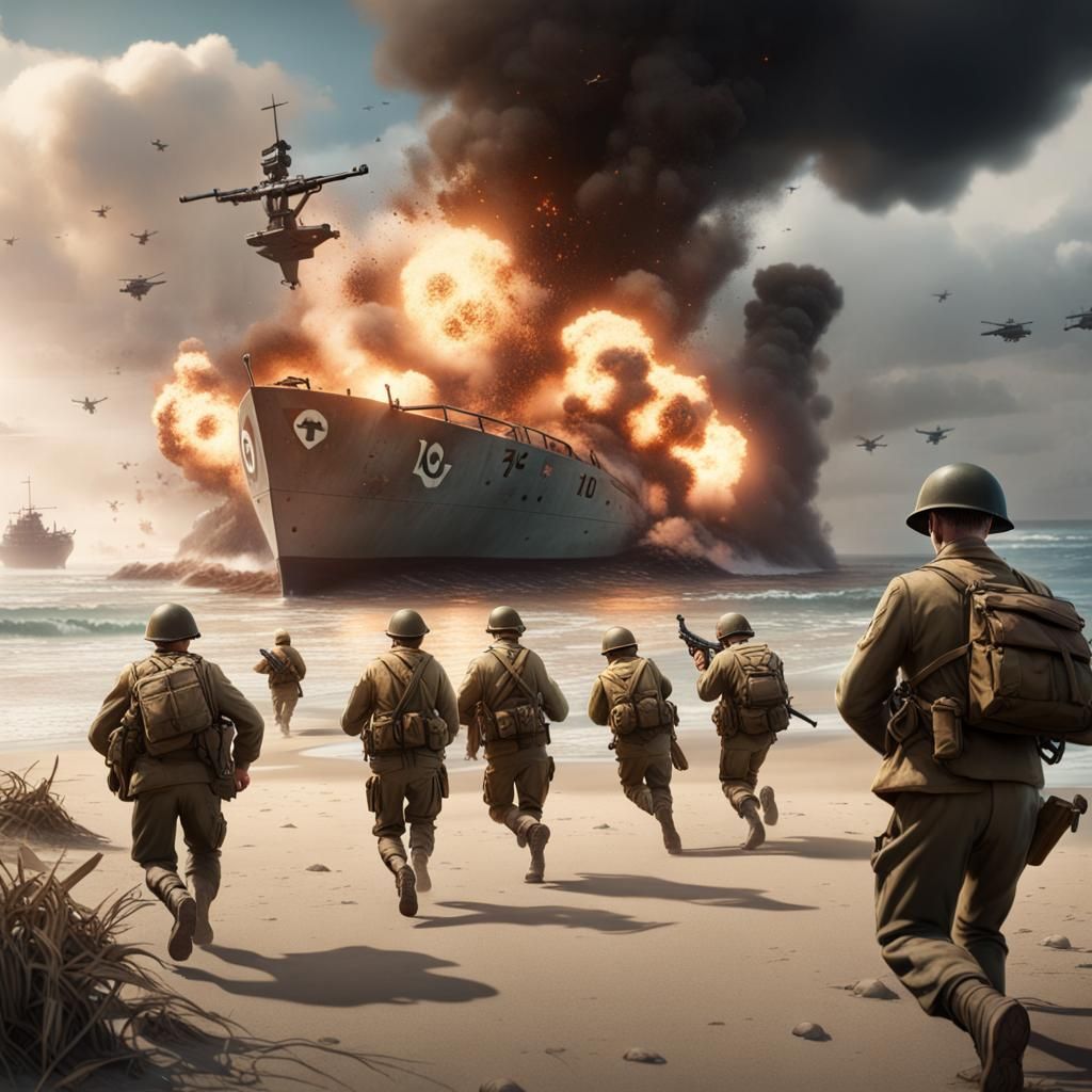 Anime Style WW2 Soldiers Landing on Beach