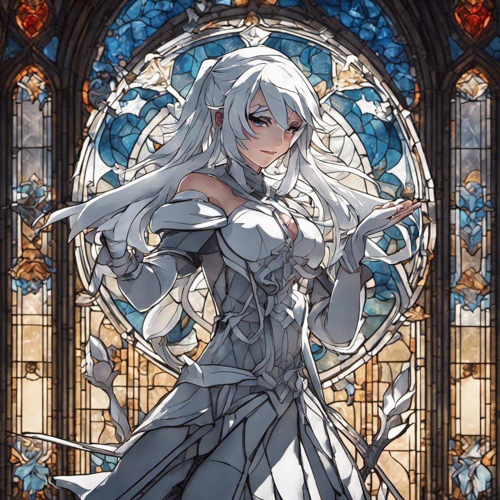 Stained Glass Weiss Schnee with Snowflakes