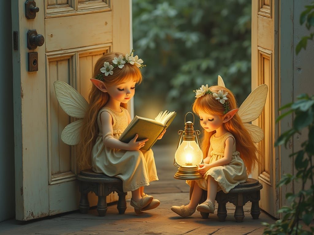 Whimsical Doorway Scene in Vintage Style