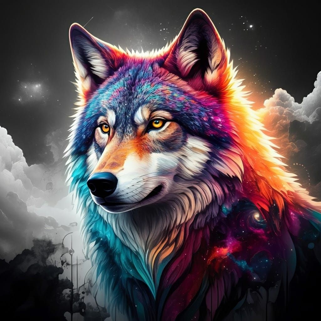 Majestic Abstract Wolf in Cosmic Colors