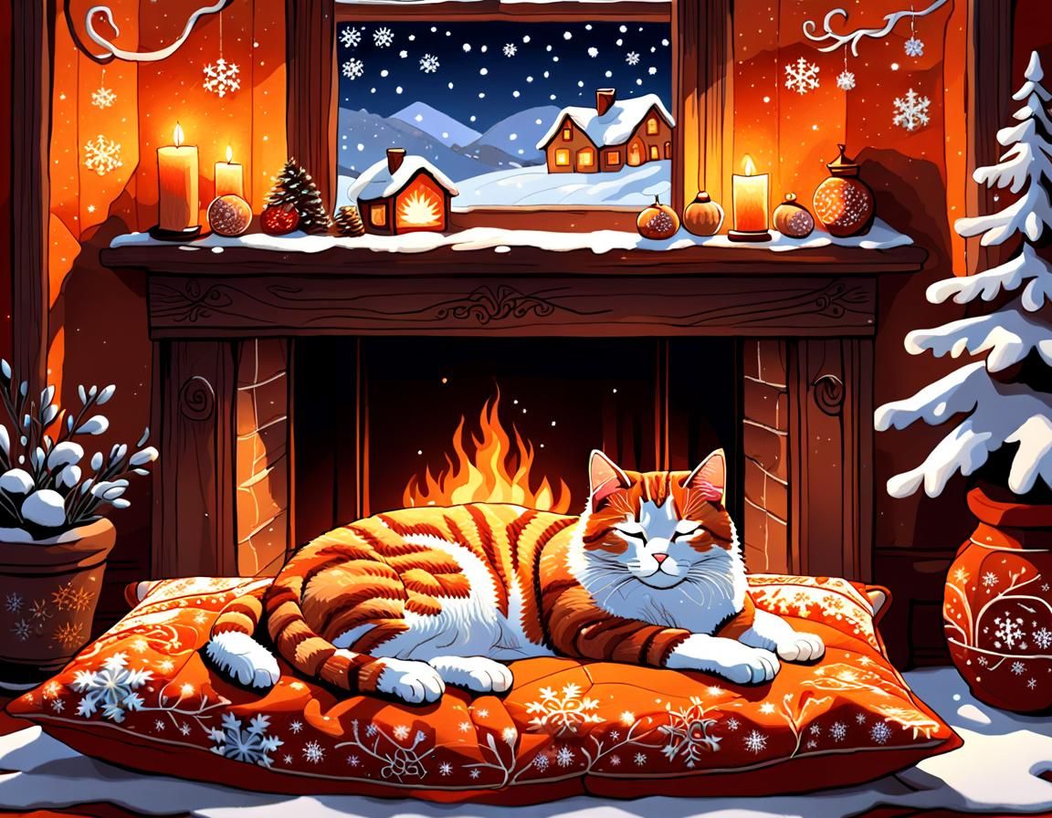 Cozy Winter Scene in Embroidered Style