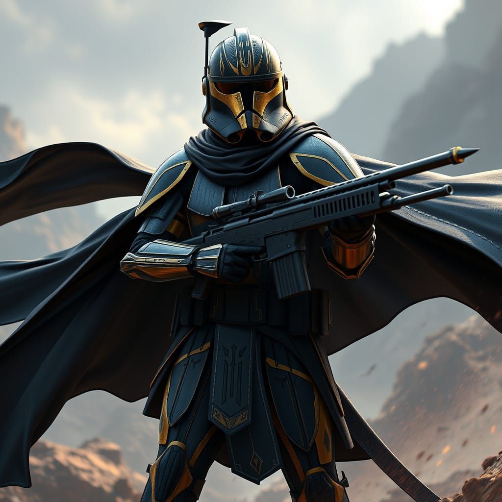 Clone Trooper with Black Gold Armor, Swords, and Sniper
