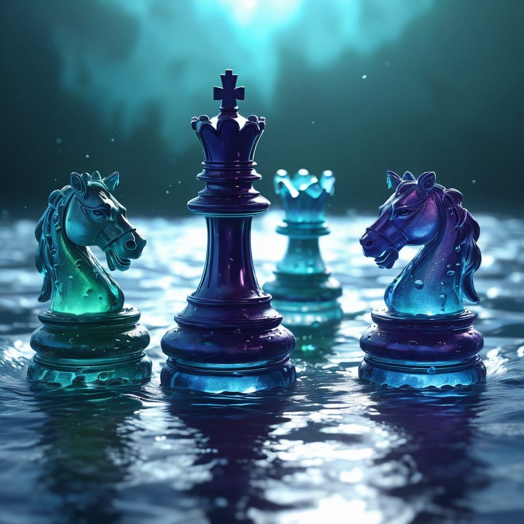 Ethereal Water Chess Pieces in Triadic Hues