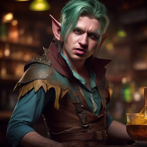 Agitated Elf Bartender in Detailed Digital Art