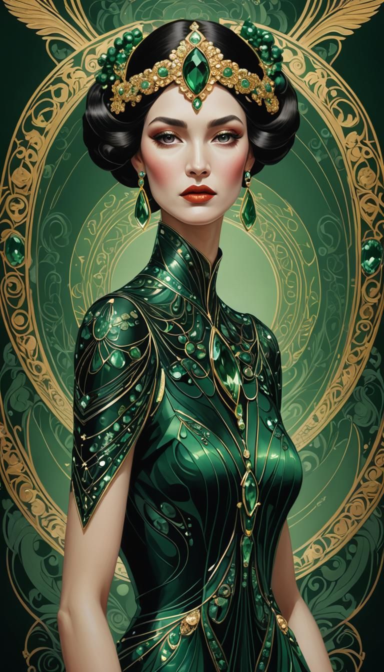 Woman as Emerald Gemstone in Art Deco Style