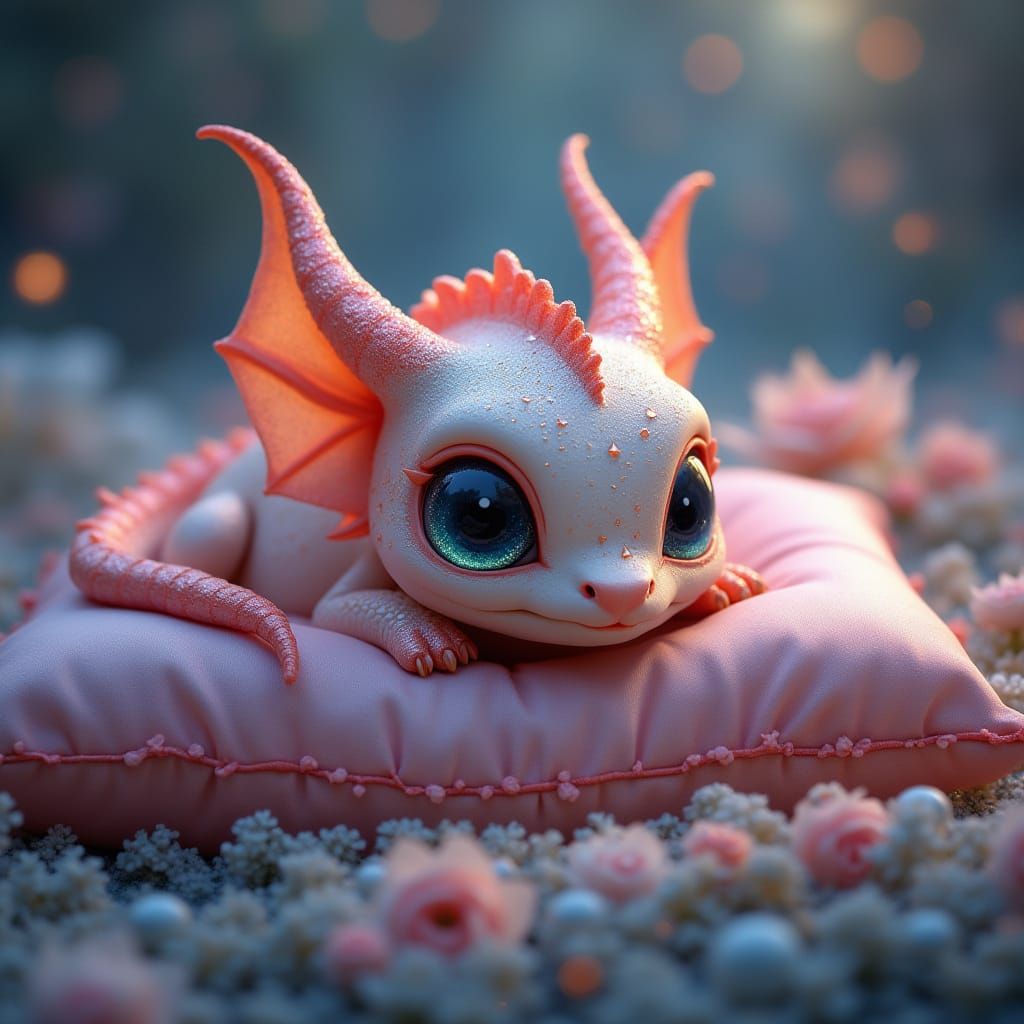 Stardust Dragon on Satin Pillow, Maximalist Art