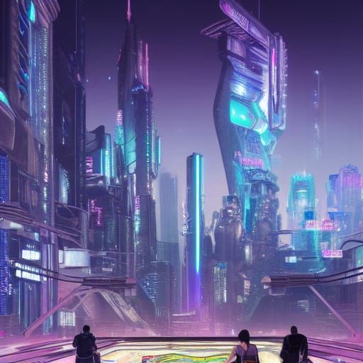 Crystalline Futuristic City with Cosmic Reflections