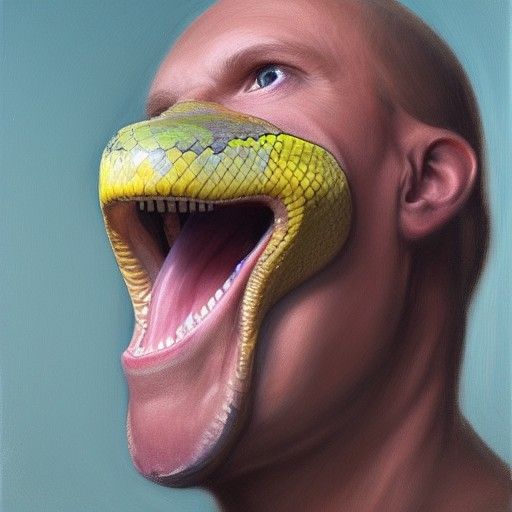 Snake with Human Face: Oil Painting