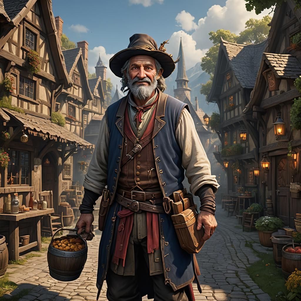 Jovial Innkeeper Telling Tales: Fantasy Concept Art