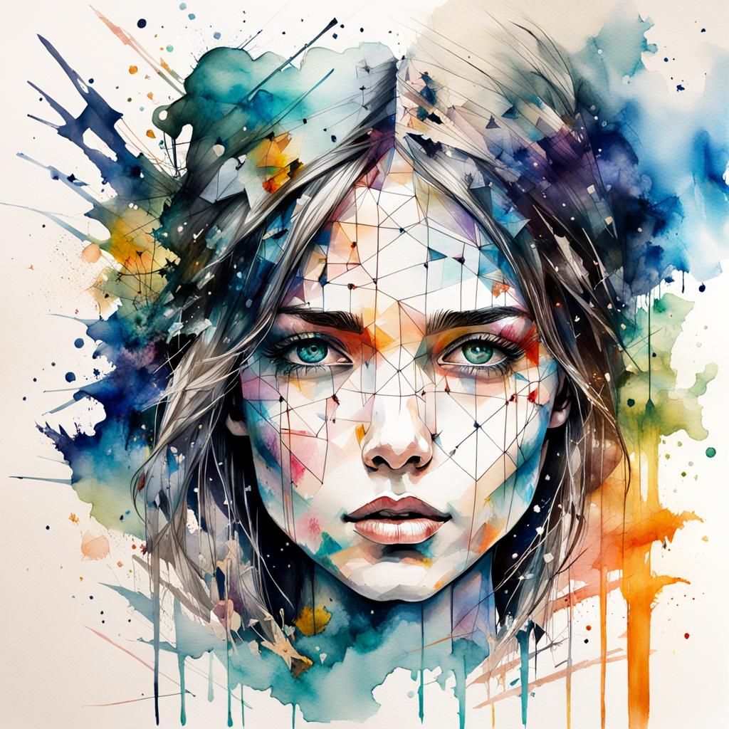 Illustration d'une peinture à forme géométrique sur le tableau d'une femme