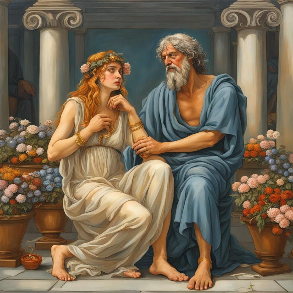 Socrates Meets Persephone: Botticelli-Style Market Scene