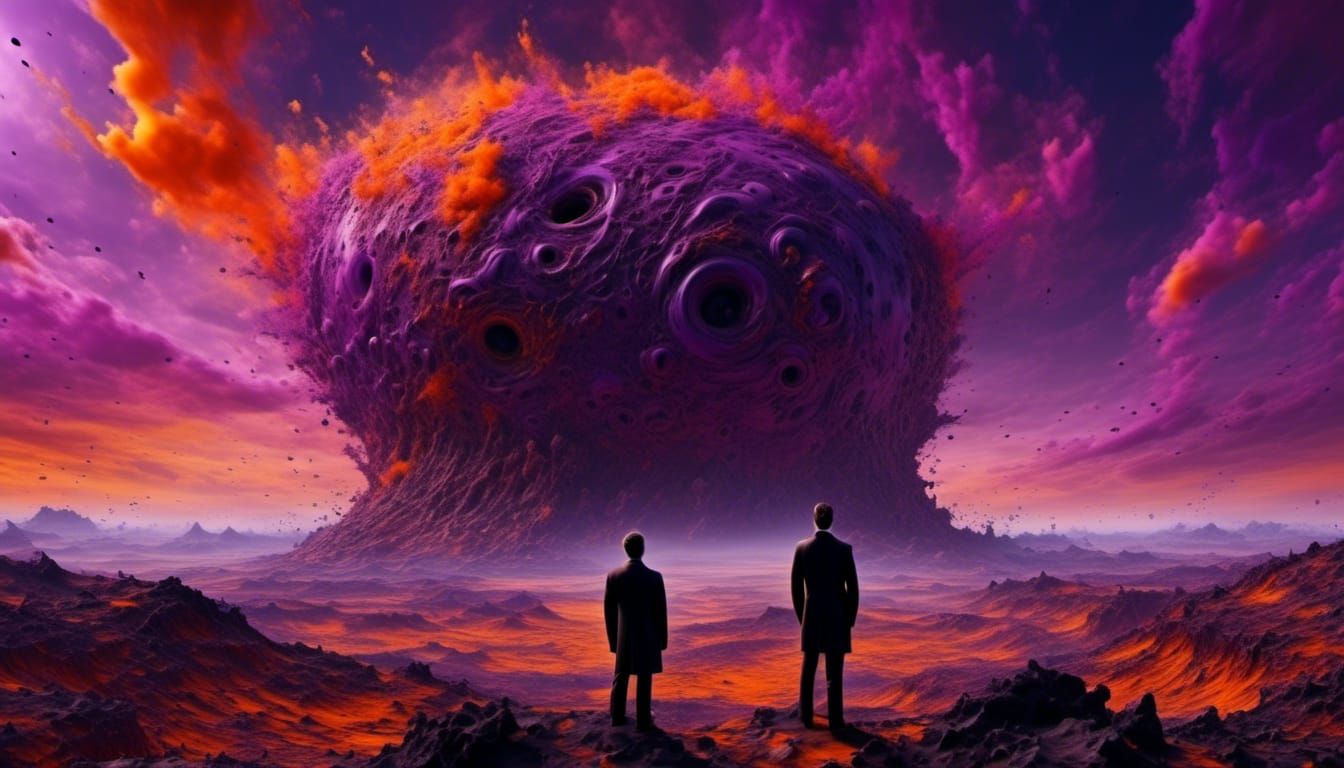 Surreal Man Gazing at Black Hole in Barren Landscape