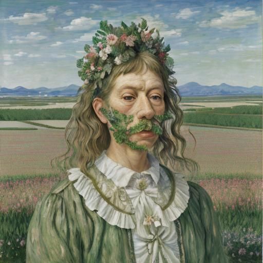 Surrealist Floral Landscape in Oil Painting Style