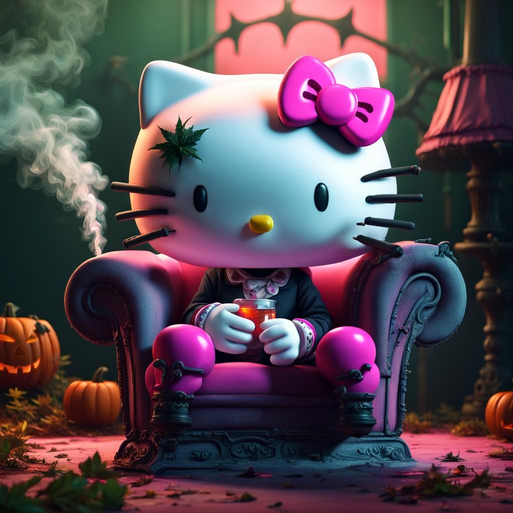 Halloween Hello Kitty Smoking: Detailed Matte Painting