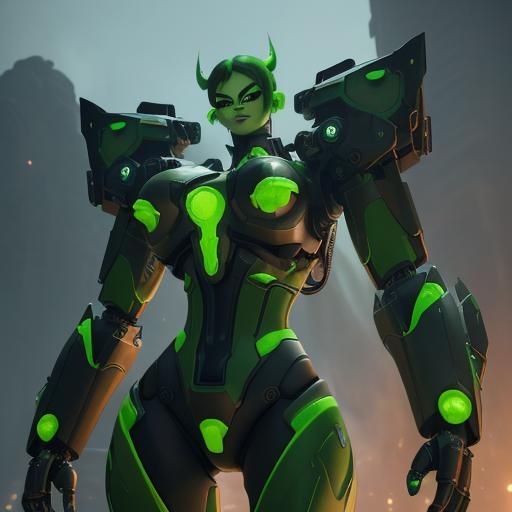 Shego Drives a Giant Flaming Robot