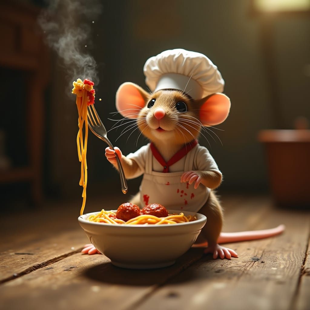 Whimsical Mouse Chef in Warm, Cozy Setting