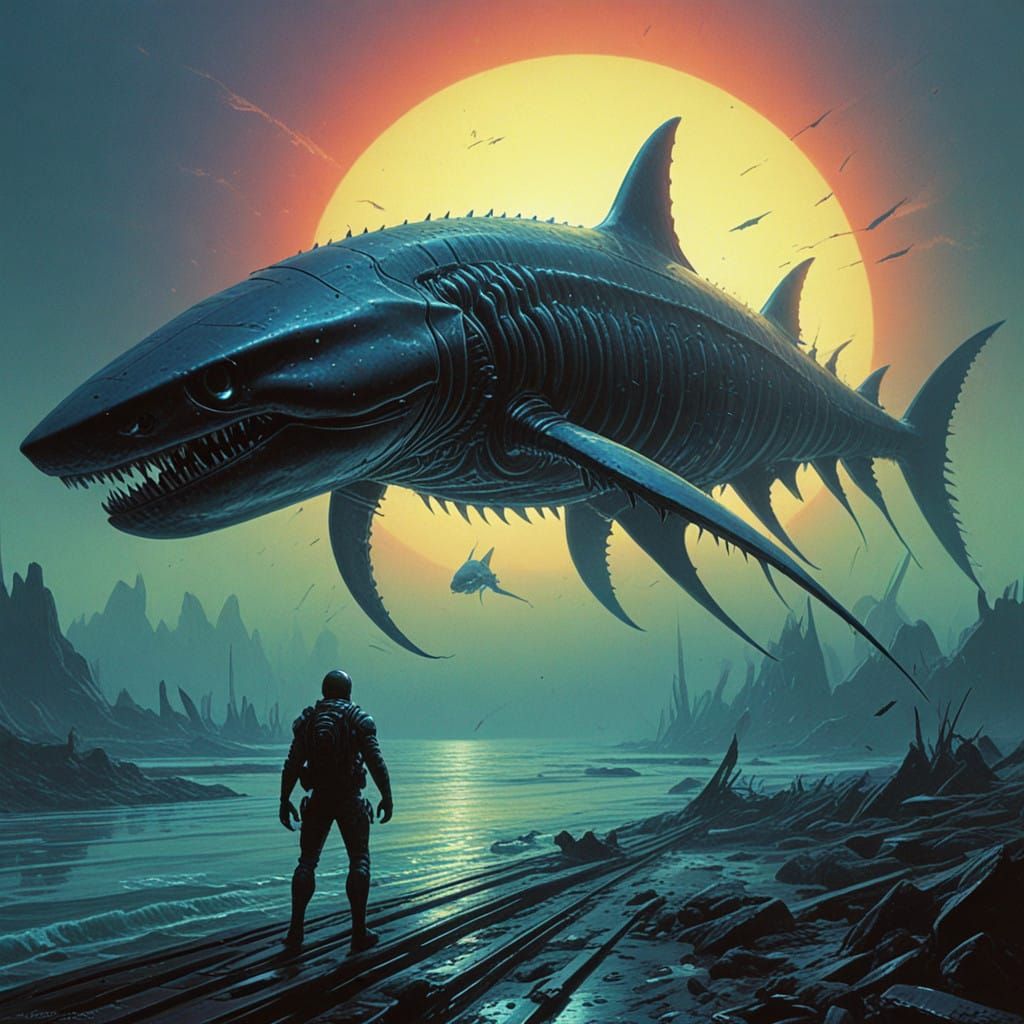 Cyberpunk Biomechanical Alien in Iridescent Armor