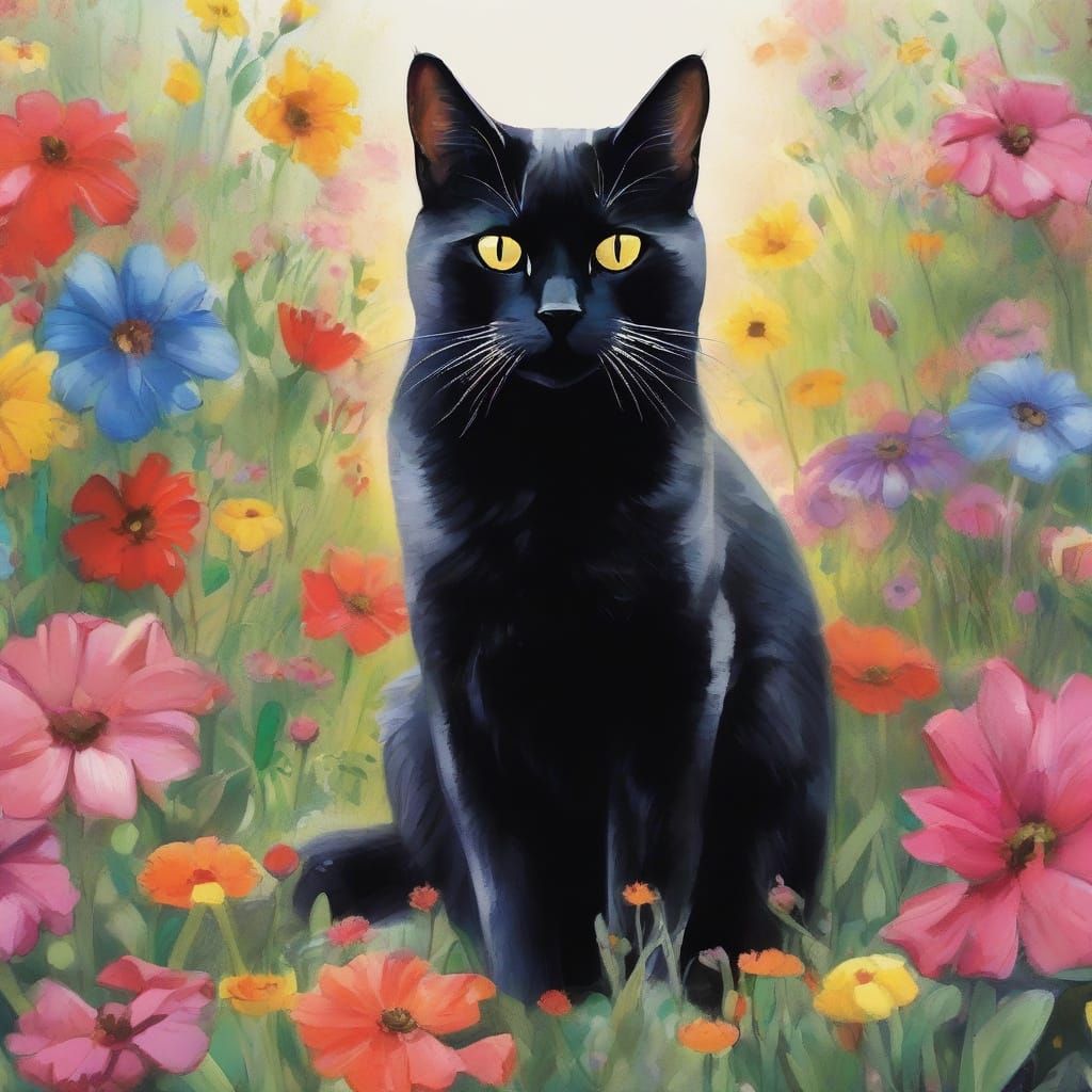 Vibrant Spring Garden Scene in Folk Art Style