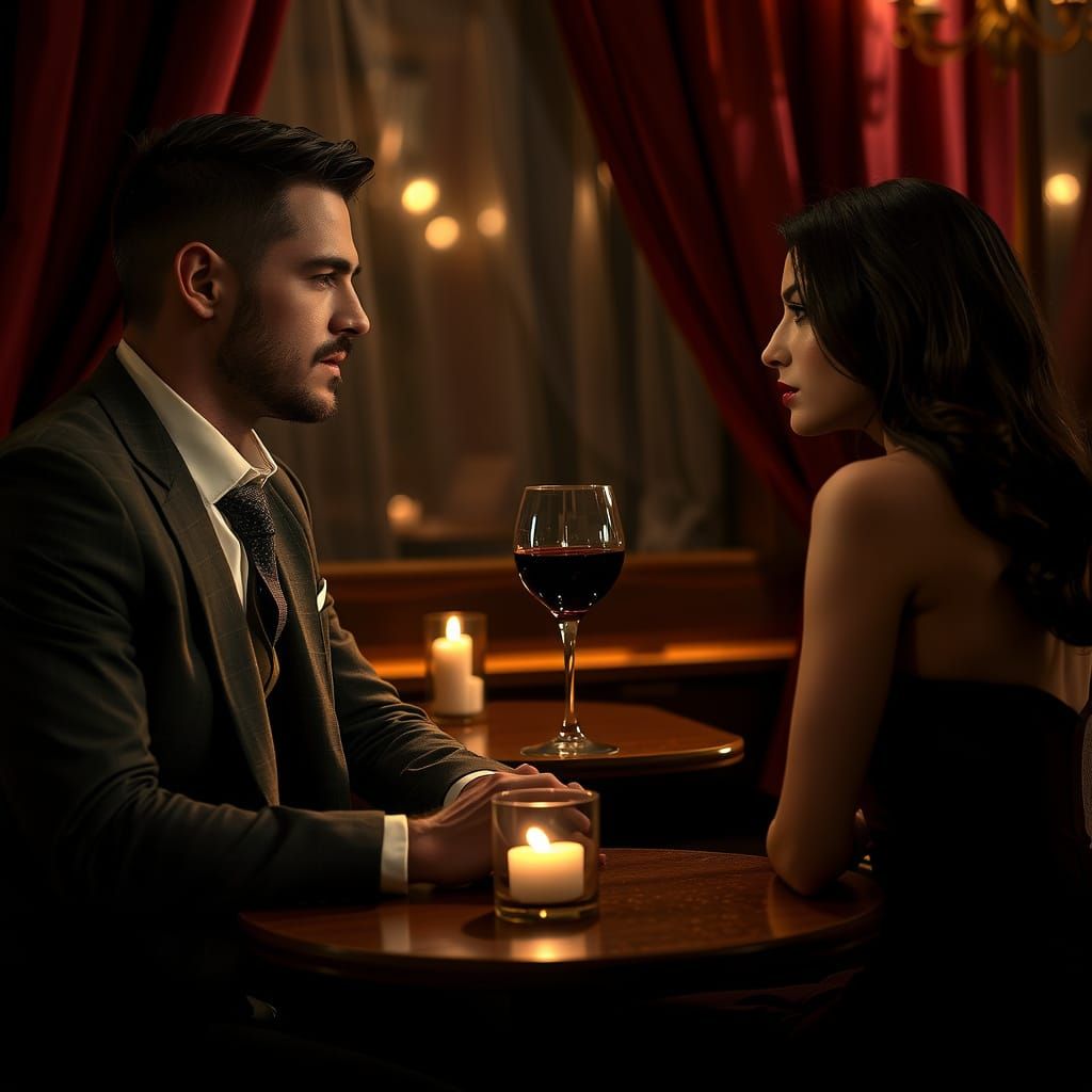 Sultry Encounter in a Dimly Lit Restaurant, in a Moody Cinem...