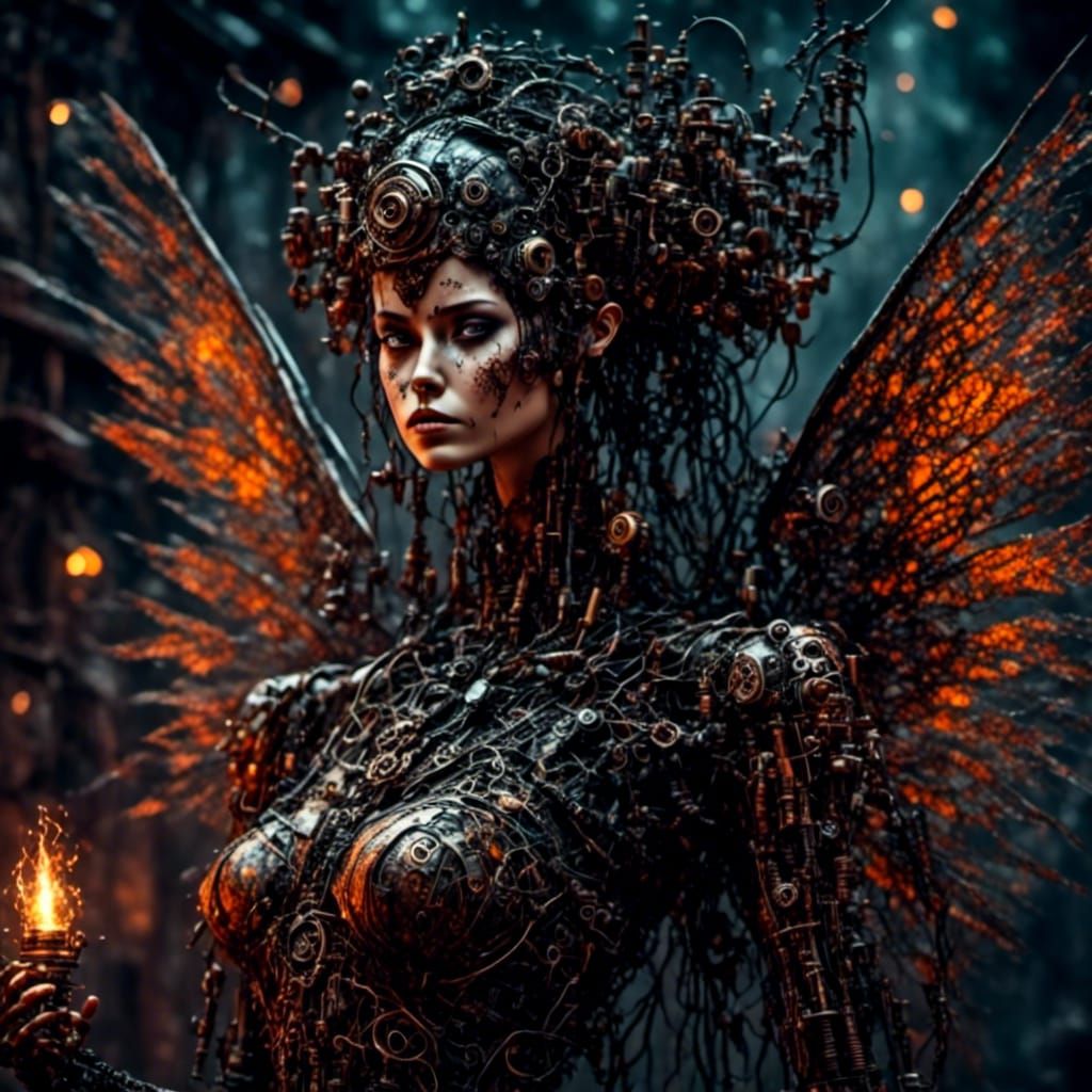Steampunk Robot Fairy Princess with Metal Wings