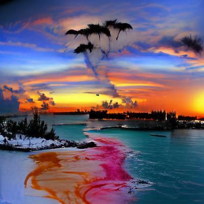 Ink Sunset Over Calm Bahamas Waters