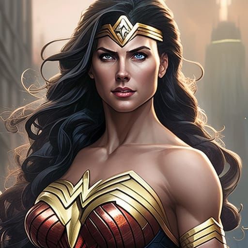Wonder Woman Portrait in Dynamic Comic Art Style
