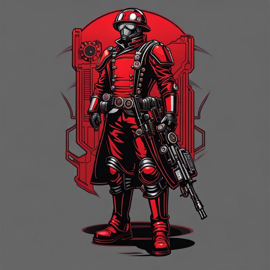 Futuristic Steampunk Soldier in Detailed Cel-Shaded Vector A...