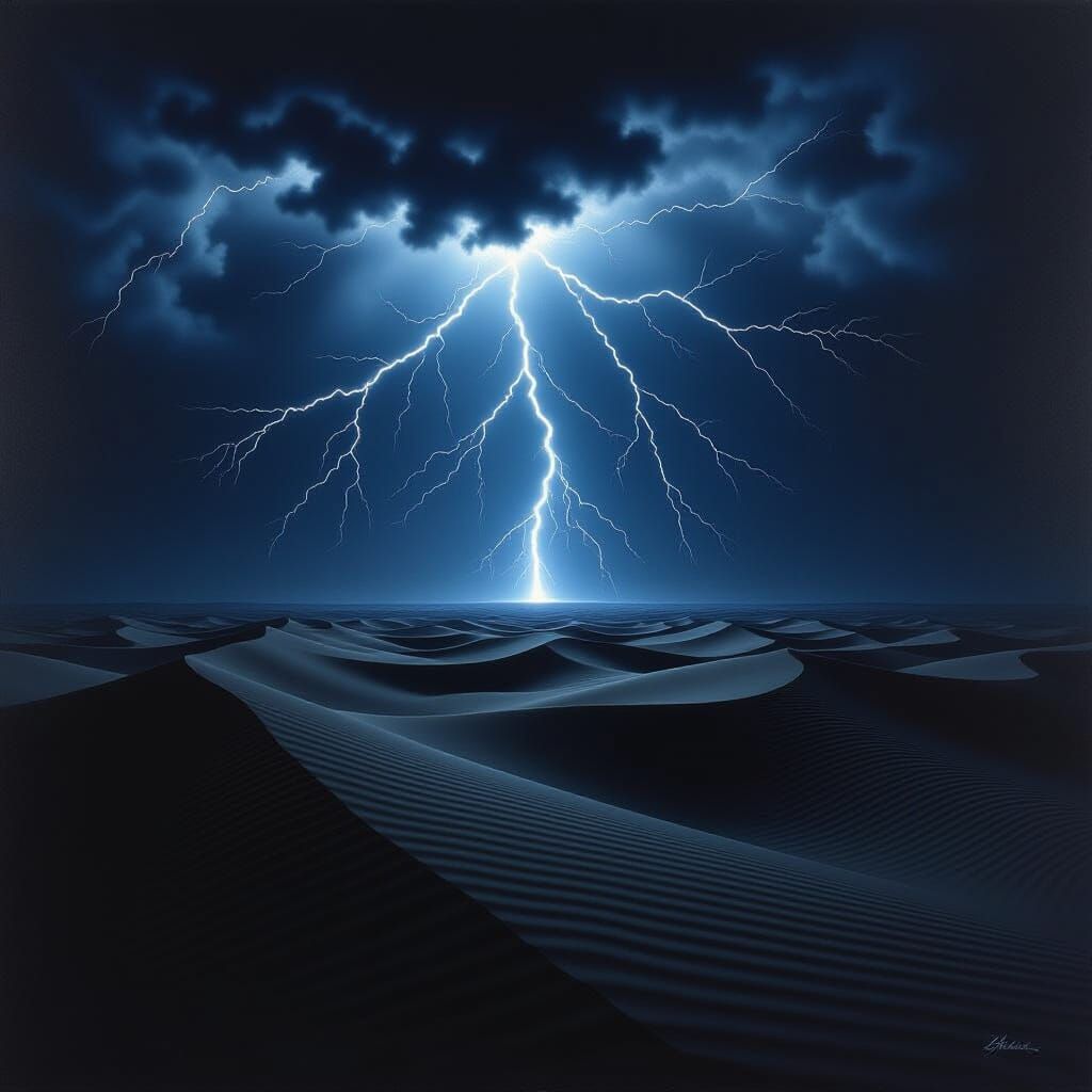 Vast Desert Landscape with Lightning, in Bierstadt Style