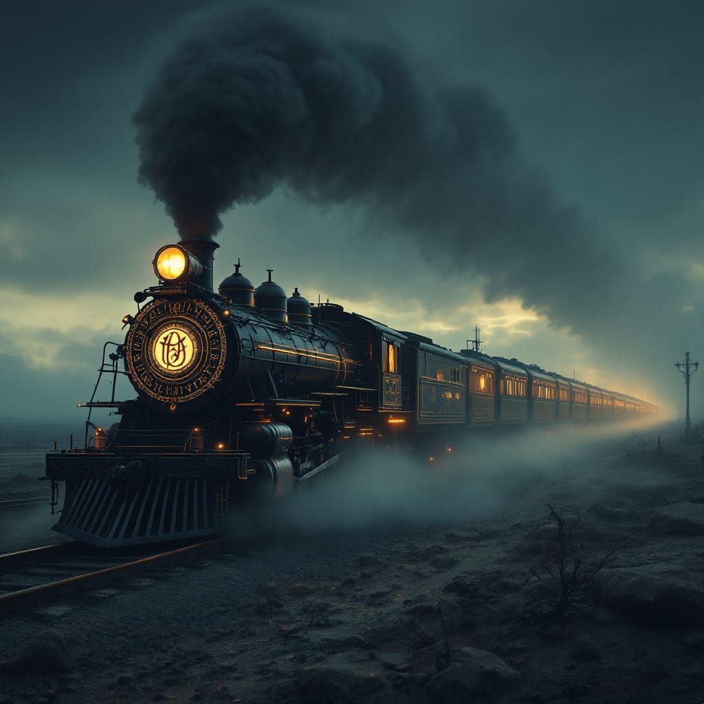 Mystical Steam Train in Twilight Wasteland