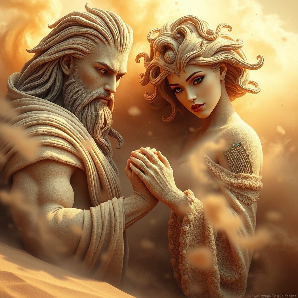 Majestic Sand Gods Rise from Turbulent Storm