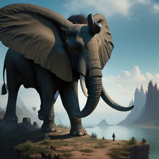 Fantastical Flying Elephant in Detailed Matte Painting