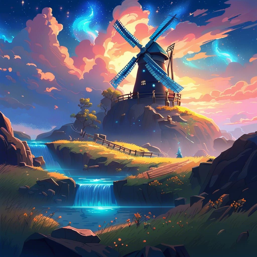 Magical Windmill in Surreal Landscape