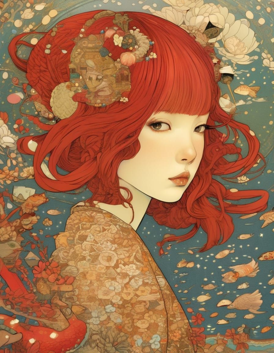 Vibrant Red Locks in a Dreamlike Setting