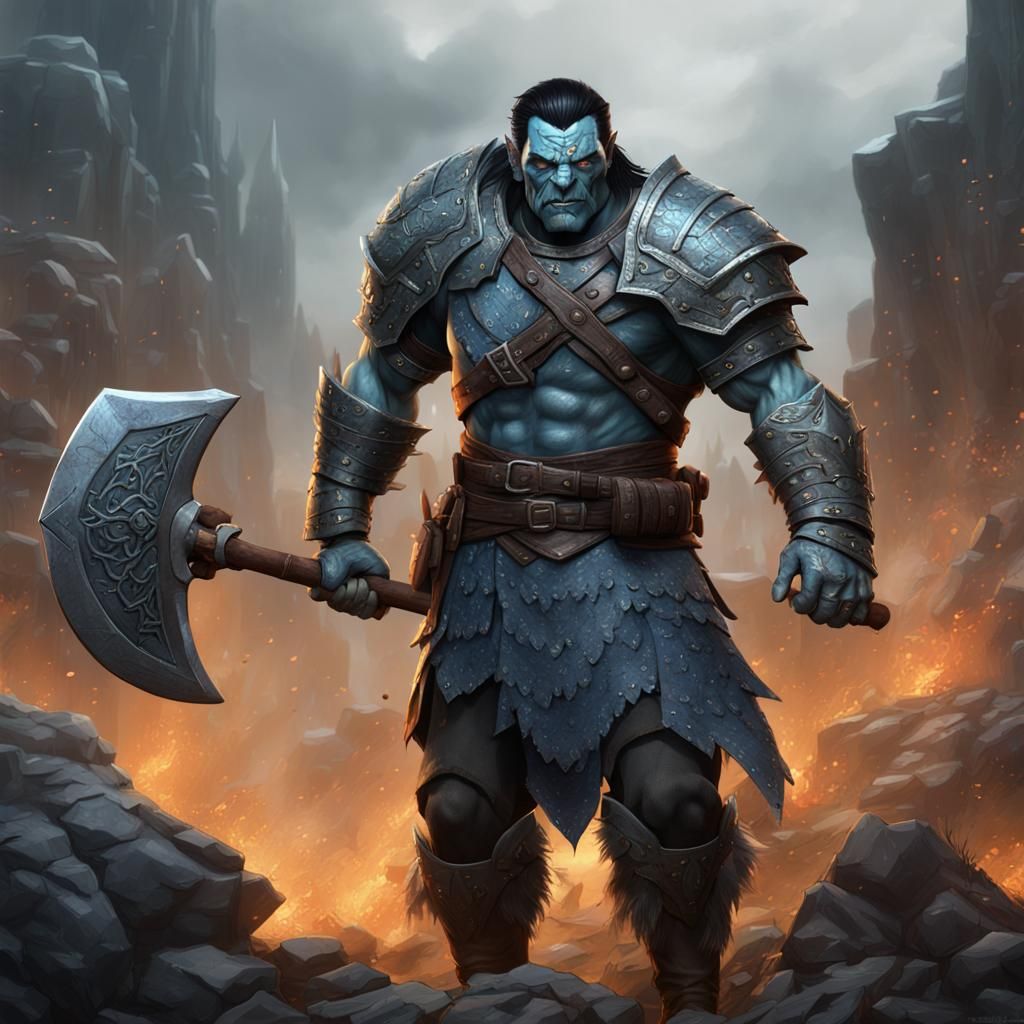 Half-Orc Warrior with Great Axe: Fantasy Concept Art