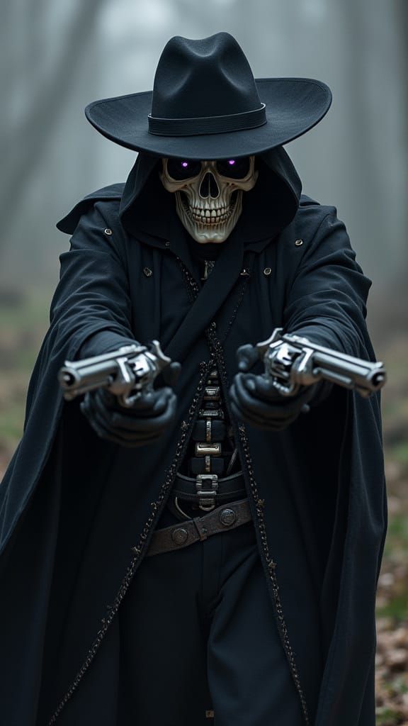 Skeletal Cowboy Grim Reaper in Dynamic Action