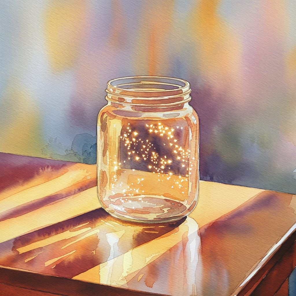Single empty Transparent jar watercolor : masterpiece :: imp...