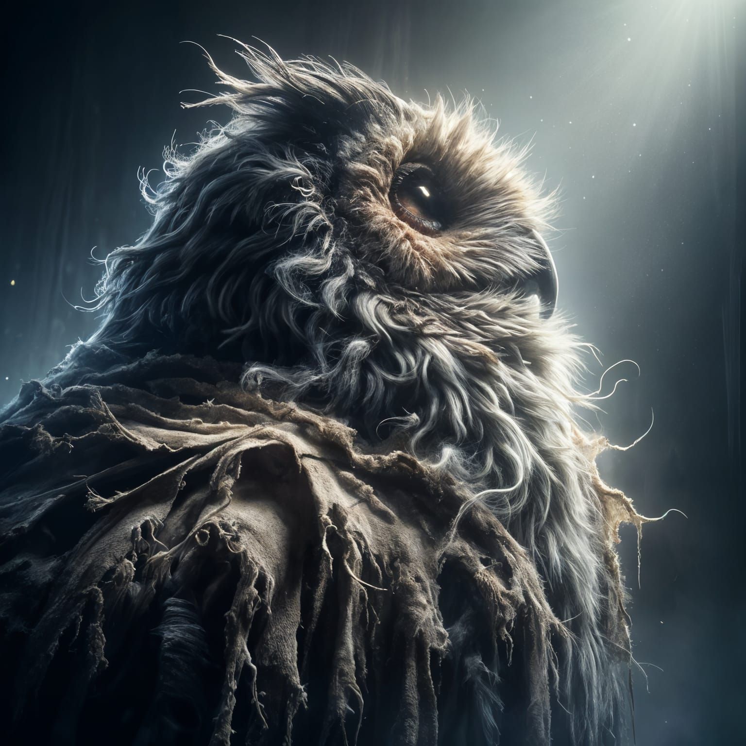 Photorealistic Portrait of Weather-Beaten Elderly Owl